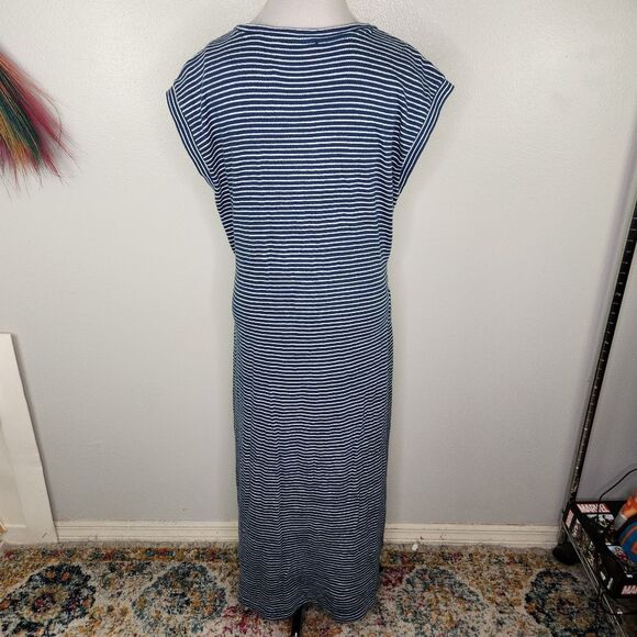 LOFT Blue & White Stripe Cap Sleeve Tie Waist Split Side Maxi Dress Size XL - Picture 9 of 14
